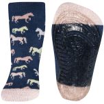 Antislip sokken paardjes donkerblauw met roze