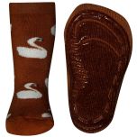 Antislip sokken met zwanen oranje/bruin