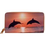 Portemonnee met 2 dolfijnen die uit water springen bij zonsondergang - 19,5x10cm