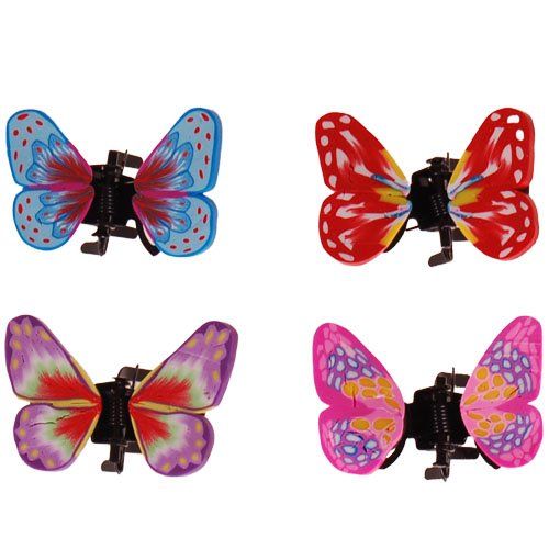 4 Haarklemmetjes met gekleurde vlinders - 3 cm - blauw, rood, roze, lila