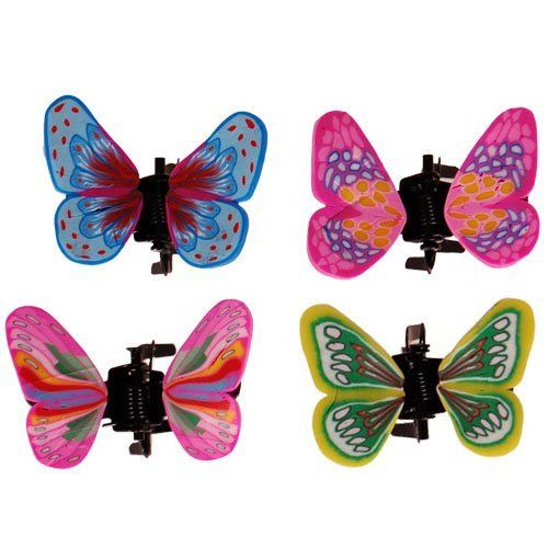 4 Haarklemmetjes met gekleurde vlinders - 3 cm - blauw, roze, groen