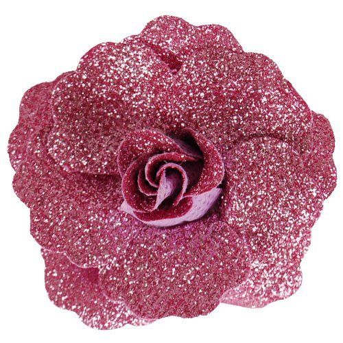 Haarclipje met Roos Glitters lila - 7 cm 