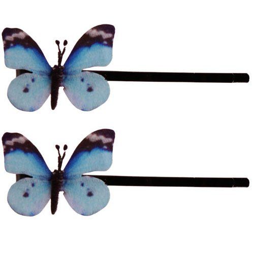 Schuifspeldjes stoffen vlindertje lichtblauw - 4 cm