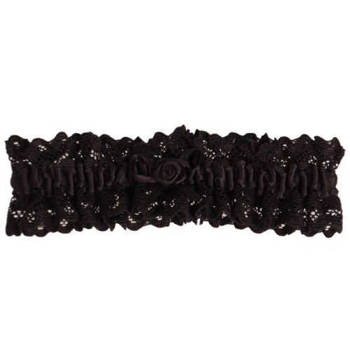 Kousenband zwart kant met strikje en roosje