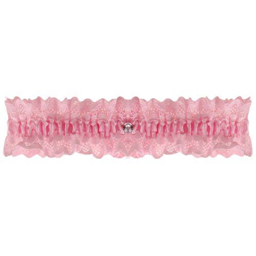 Roze kousenband met kant en strass steentje