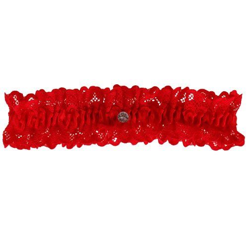 Rode kousenband met kant en strass steentje