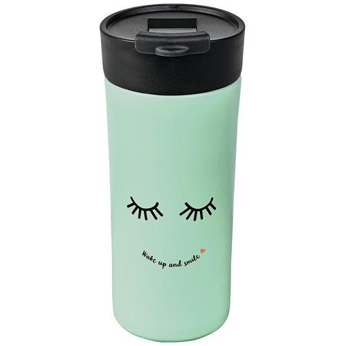 RVS Thermobeker Pastelgroen Dubbelwandig - Wake up and smile - 450ml