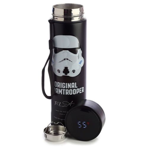 RVS Thermosfles warm en koud met digitale thermometer 450ml - Original Stormtrooper zwart met wit