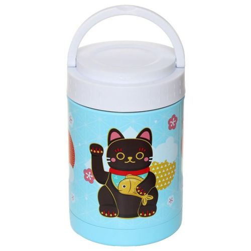 RVS Thermospot/Lunchpot/Snackpot warm en koud 500ml - Maneki Neko Gelukskat - Oranje, witte en zwarte kat