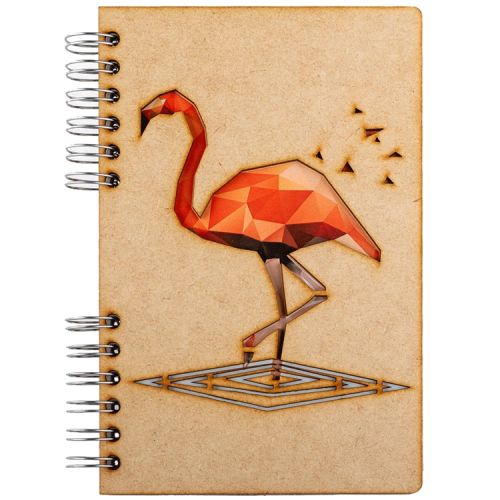 Notebook MDF 3d kaft A6 gelinieerd - Flamingo