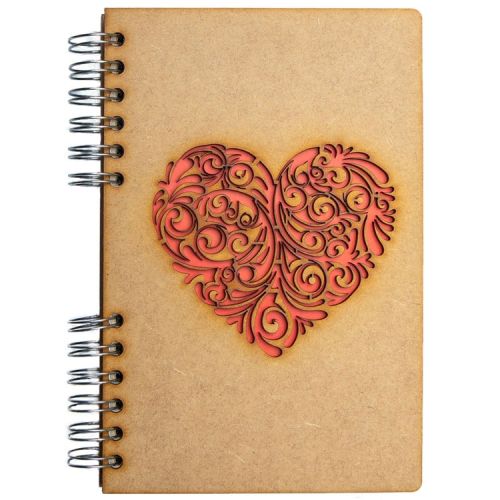  Notebook MDF 3d kaft A5 gelinieerd - Rood hart