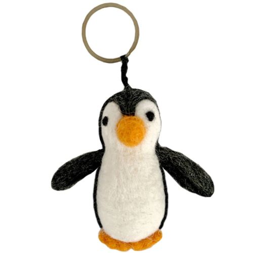 Vilten sleutelhanger/tashanger Pinguin zwart/wit/oranje - 8x3,5cm
