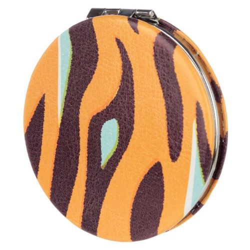 Make-up spiegeltje Wildlifeprint zebrastrepen oranje - 6cm