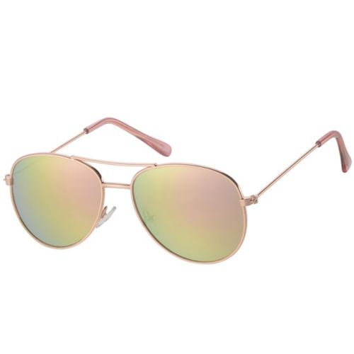 Meisjeszonnebril goudkleurig pilotenbril met revo glas roze-goud 5-8jr - 100% UV cat 3