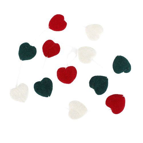 Vilten slinger hartjes kerst klein groen wit rood - 5cm - 150cm lang