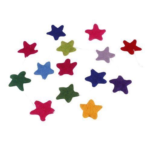 Vilten slinger sterren multicolor - 7cm - 150cm lang