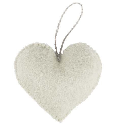 Vilten hanger wit hart - 8x8x3,5cm