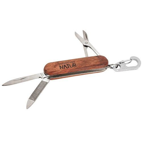 Sleutelhanger Zakmes - 3 in 1 - Hout Expeditie - 5,8x1,9x1cm
