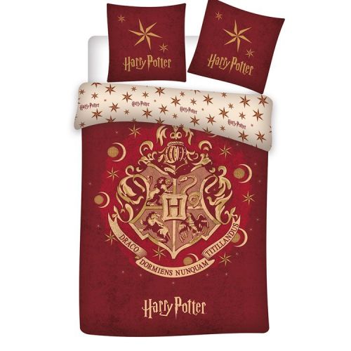 Harry Potter Dekbedovertrek bordeauxrood met Hogwarts logo