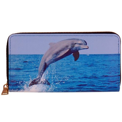 Portemonnee met dolfijn die uit water springt - 19,5x10cm