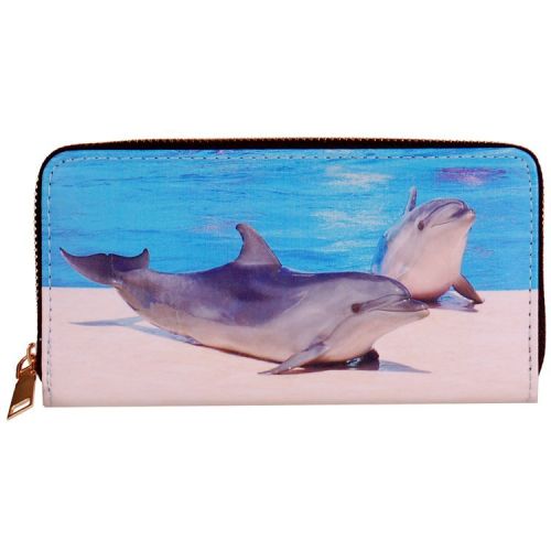 Portemonnee met 2 dolfijnen op de kant - 19,5x10cm