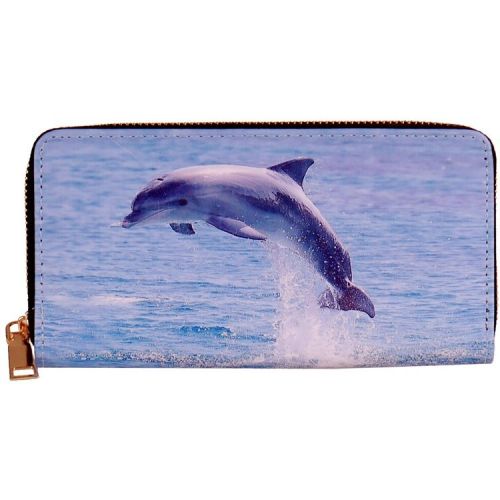 Portemonnee met dolfijn die uit de zee springt - 19,5x10cm