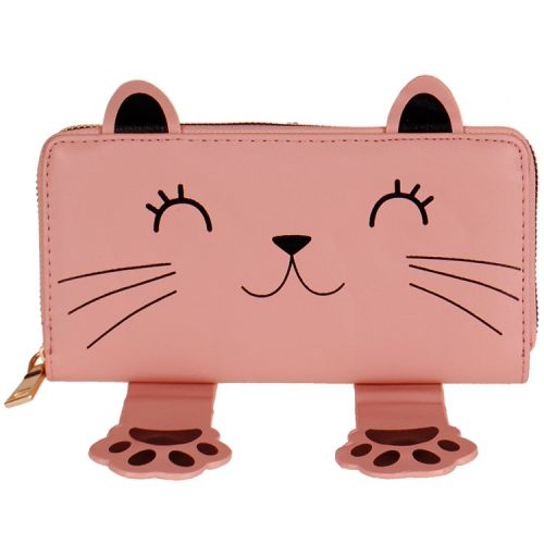 Portemonnee met kattenkop roze- 19x10cm