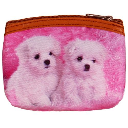 Kleine portemonnee met 2 puppies op een roze achtergrond - 11x9cm