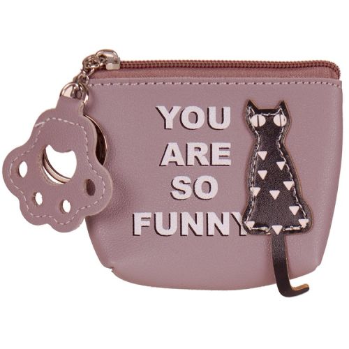 Portemonneetje rits Zwarte Poes Taupe/Grijs - You are so Funny - 11x9cm