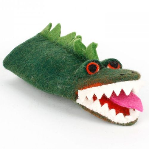 Vilten handpop krokodil groen - 27cm 