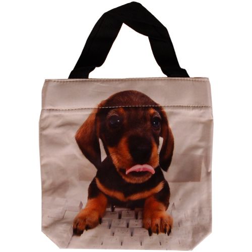 Schoudertasje/Handtasje met Teckel puppie op toetsenbord - 21x21cm