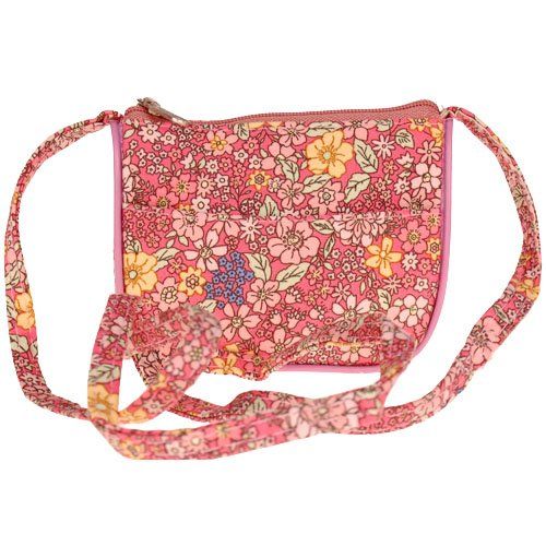 Mini schoudertasje roze met gekleurde bloemetjes - 11x10 cm