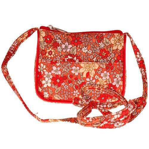 Mini schoudertasje rood met gekleurde bloemetjes - 11x10 cm