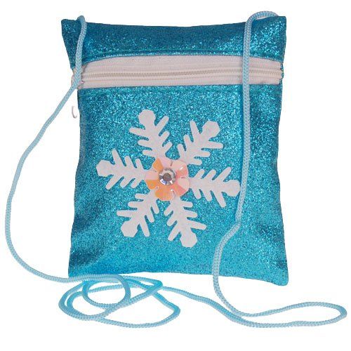 Mini schoudertasje blauw met glitters en sneeuwvlok -11x14 cm