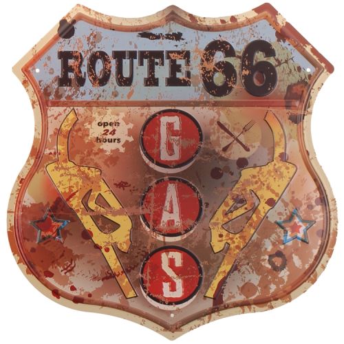 Metalen schild - route 66 gas