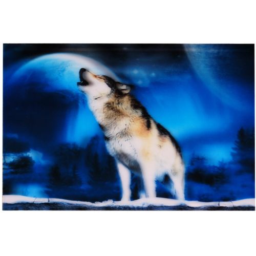  3-d poster huilende wolf bij maan
