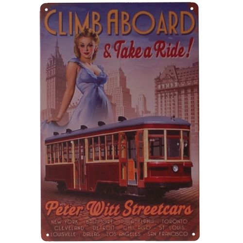 Metalen plaatje - Streetcar Climb Aboard