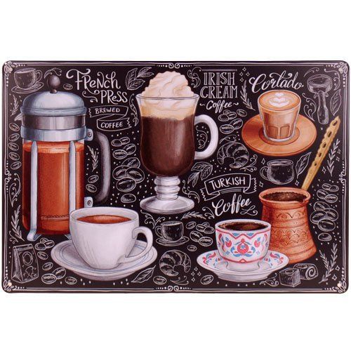 Metalen plaatje met verschillende koffie soorten - Brewed Coffee - 31x21 cm 