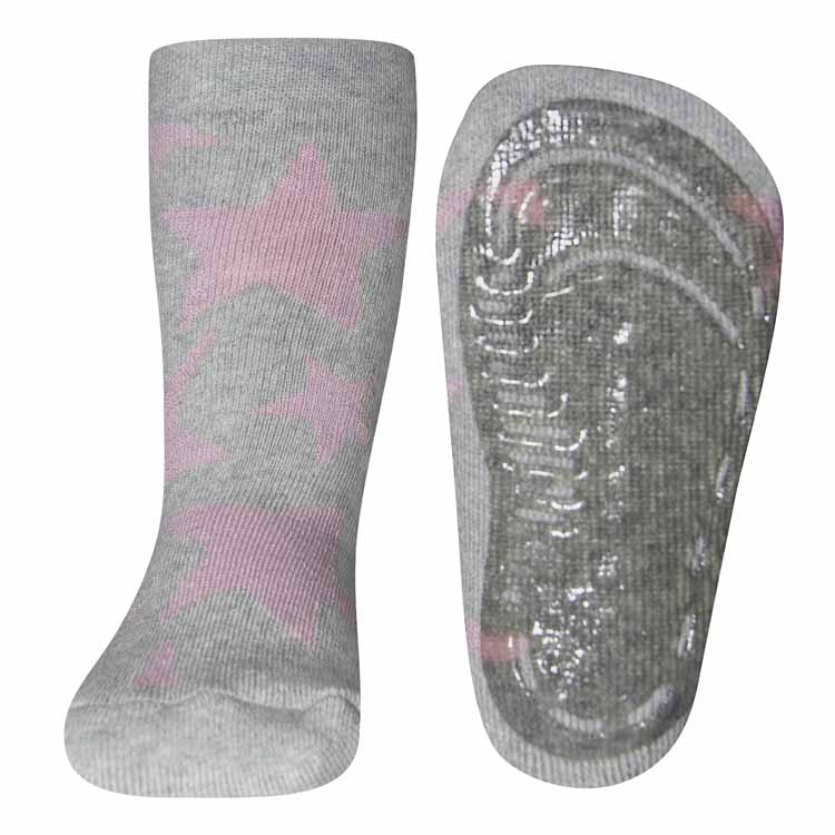Antislip sokken lichtgrijs met roze sterren-39/42