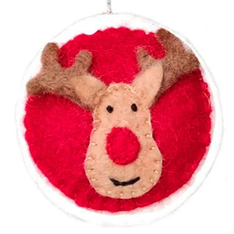 Vilten Kerst Hanger Rood Rendier Rudolf - 8cm